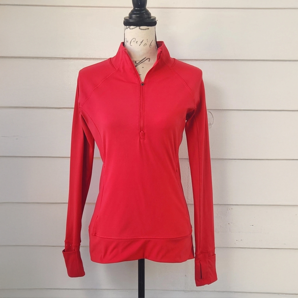 Athleta Vintage Early 2000s Red Quarter Zip Pullover Thumbholes Size S
